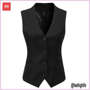 Women's Formal Business Vest Polyester Fitted Waistcoat Button Down